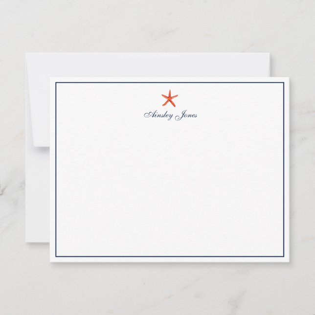 Nautical Coral & Navy Starfish Personalisiert Dankeskarte (Vorderseite)
