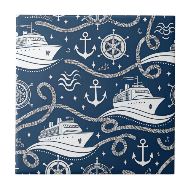Nautical Cruise Seamless Pattern Fliese (Vorderseite)