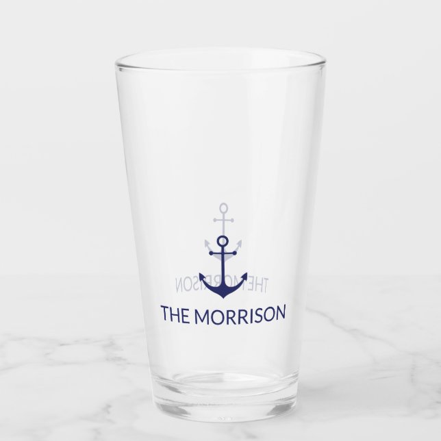 Nautical Custom Boat Name navvy blauer Anker Glas (Vorderseite)