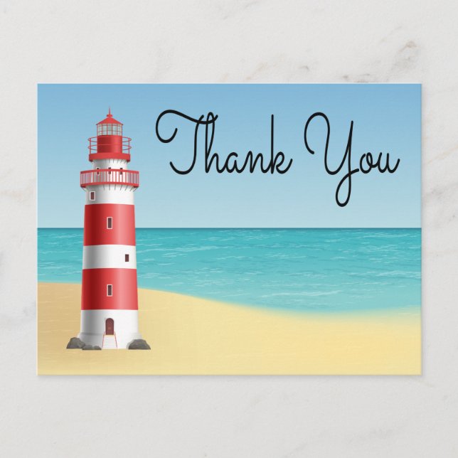 Nautical danke Lighthouse Wedding Beach Summer Postkarte (Vorderseite)