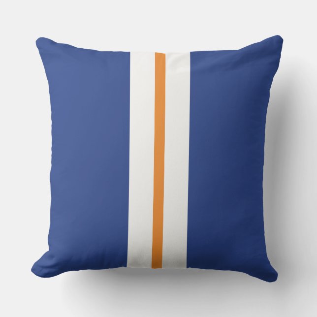 Nautical Deep Blue Orange White Racing Stripes Kissen (Vorderseite)