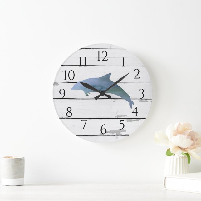 Nautical Delphin Shiplap Beach Rustikale Dekoratio Große Wanduhr (Zuhause)