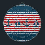 Nautical Design Dartscheibe<br><div class="desc">Schönes Design mit Segelboot und Ankerdekoration auf rot-weiß gestreiftem Hintergrund</div>