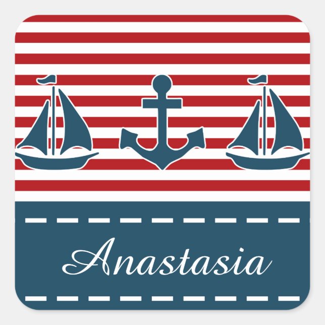 Nautical Design Quadratischer Aufkleber (Vorderseite)