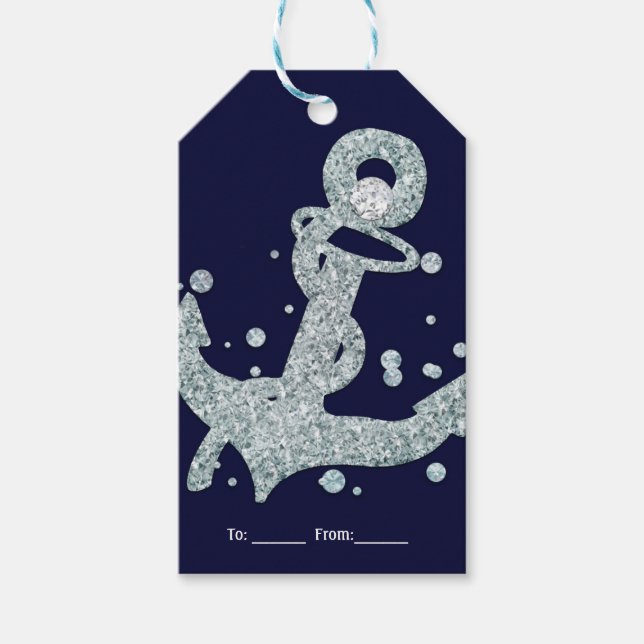 Nautical Diamond Anchor Bling Glam Beach Party Geschenkanhänger (Vorderseite)