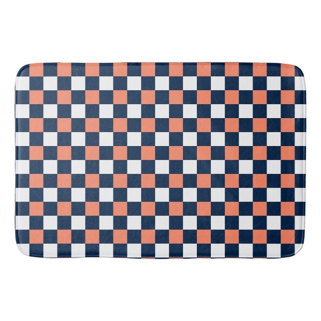 Nautical Doodles – Coral & Navy Mini Check Badematte (Vorderseite)