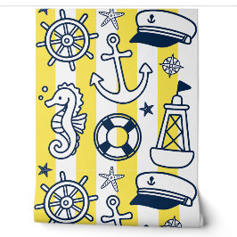 Nautical Doodles – Yellow & Navy Coastal Stripe Tapete