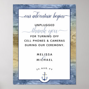 Nautical Dusty Blue & Gold #Wedding Sign Poster