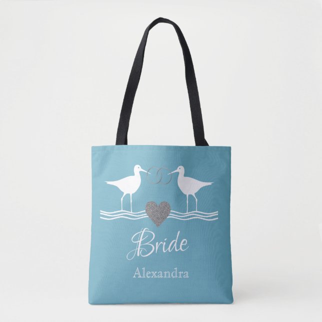Nautical Dusty Blue Silver Hochzeitssandppers Tasche (Vorderseite)