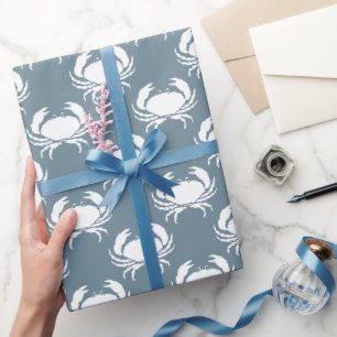 Nautical Dusty Blue White Crab Geschenkpapier