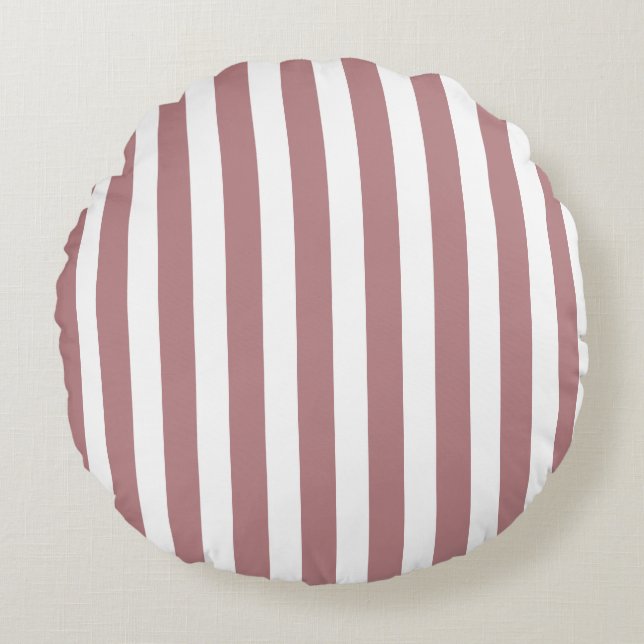 Nautical Dusty Pink & White Striping Rundes Kissen (Vorderseite)