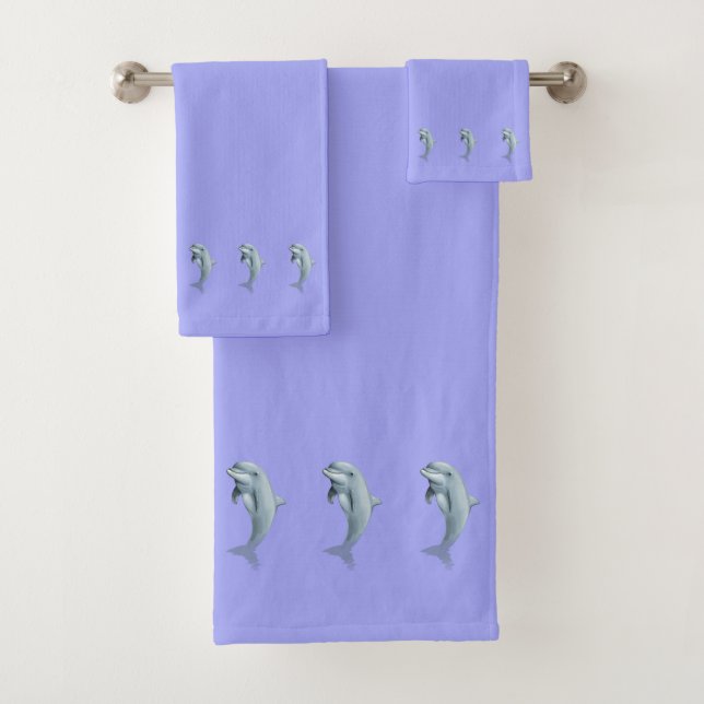 Nautical, Elegant, Dolphins on Light Blue Badhandtuch Set (Insitu)