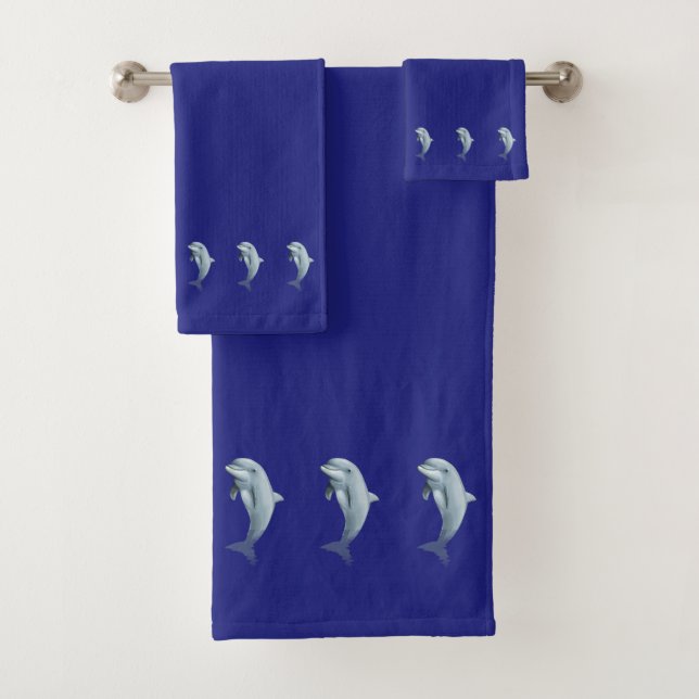 Nautical, Elegant, Dolphins on Navy Blue Badhandtuch Set (Insitu)
