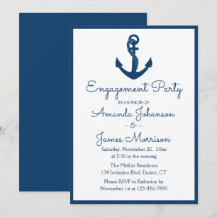 Nautical Engagement Party Navy Blue Anchor Hochzei Einladung