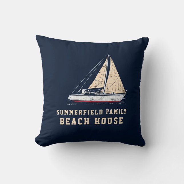 Nautical Family Vacation Beach House Custom Kissen (Vorderseite)