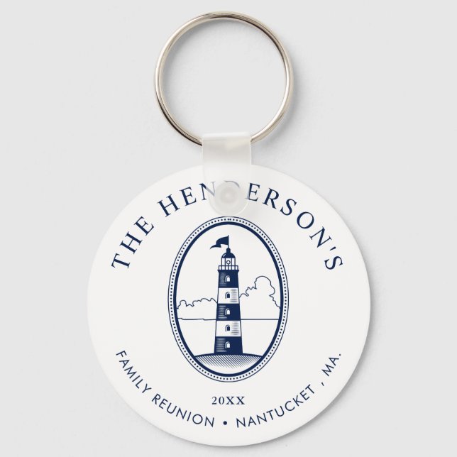 Nautical Family Wiedersehen Lighthouse White|Navy Schlüsselanhänger (Vorderseite)