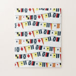 Nautical Flags Jigssaw Puzzle<br><div class="desc">Rows of brightly colored nautical flags on white.</div>
