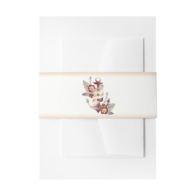 Nautical Floral Anchor Beach Hochzeit Einladungsbanderole (Vorderseite Beispiel)