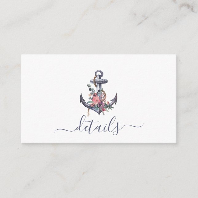 Nautical Floral Anker Hochzeitskarte Begleitkarte (Vorderseite)