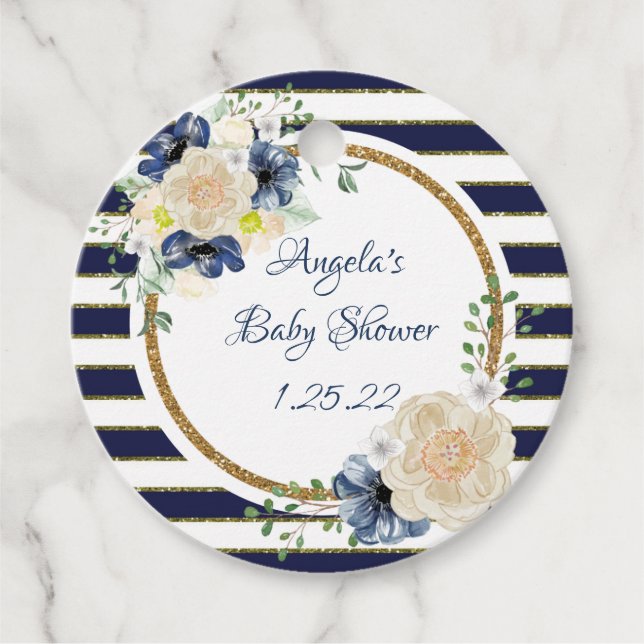 Nautical Floral Elegante Navy & Gold Personalisier Geschenkanhänger (Vorderseite)