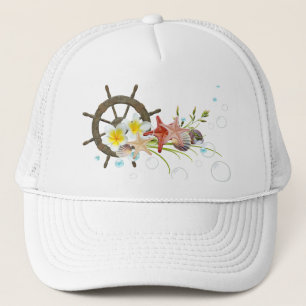Nautical Floral Performance Hut mit Ship's Wheel Truckerkappe