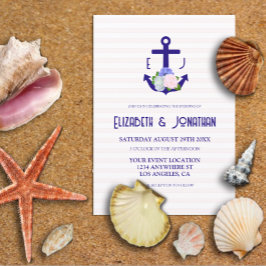 Nautical Floral Stripes Wedding Einladung