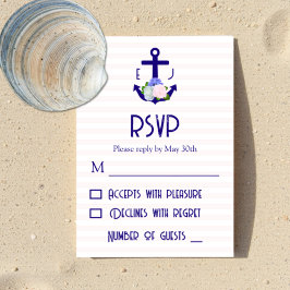 Nautical Floral Stripes Wedding RSVP Karte