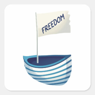 Nautical Freedom Boat Quadratischer Aufkleber