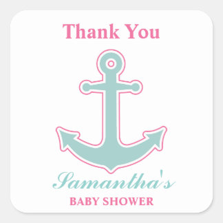 Nautical Girl Anchor Kinderdusche Vielen Dank Quadratischer Aufkleber