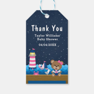 Nautical Girl Bear Pink Babydusche Danke Geschenkanhänger
