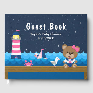 Nautical Girl Bear Pink und Navy Baby Dusche Gästebuch