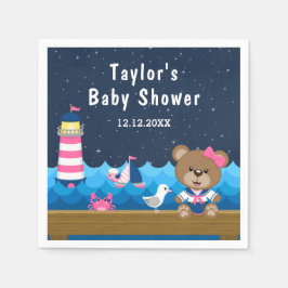 Nautical Girl Bear Pink und Navy Baby Dusche Serviette