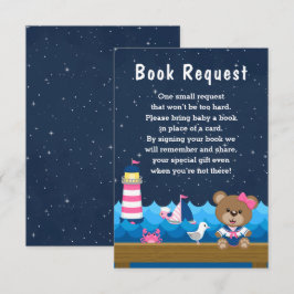 Nautical Girl Bear Pink und Navy Book Request Begleitkarte