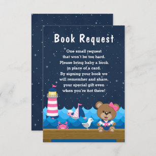 Nautical Girl Bear Pink und Navy Book Request Begleitkarte