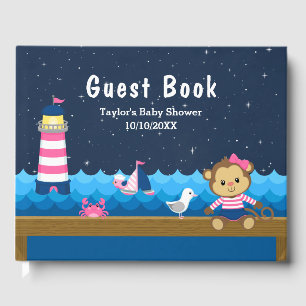 Nautical Girl Monkey Pink und Navy Baby Dusche Gästebuch