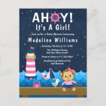 Nautical Girl Monkey Pink und Navy Baby Dusche