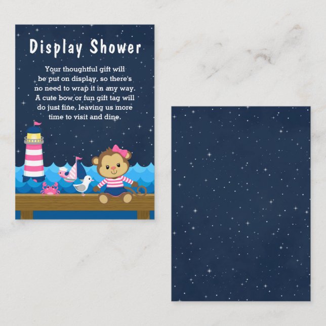 Nautical Girl Monkey Pink und Navy Display Dusche Begleitkarte (Vorne/Hinten)