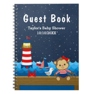 Nautical Girl Monkey Red Baby shower livre d'invit