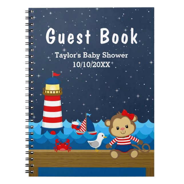Nautical Girl Monkey Red Baby shower livre d'invit (Devant)
