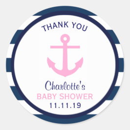 Nautical GIRL Pink Navy Blue Baby Dusche Gefallen Runder Aufkleber