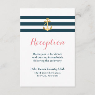 Nautical Gold Anchor Hochzeitsempfang Begleitkarte