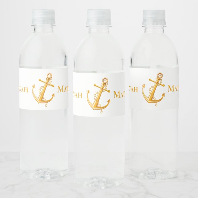Nautical Gold Anchor Just Married Wedding Beach (Flaschen)