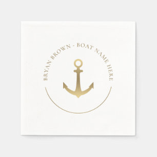 Nautical Gold Anchor - Name des Bootes Napkins Serviette