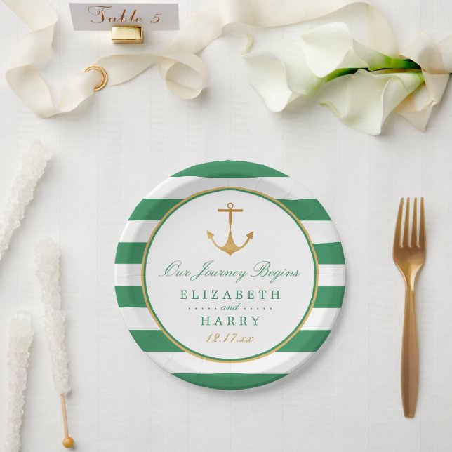 Nautical Gold Anchor, Sea Green & Gold Hochzeit Pappteller (Hochzeit)