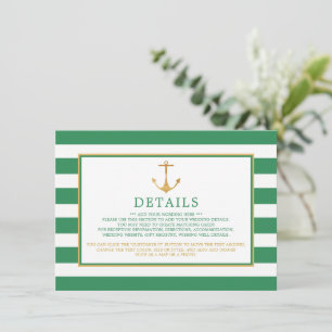 Nautical Gold Anchor, Sea Green Wedding Detail Begleitkarte