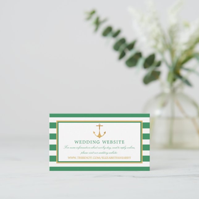 Nautical Gold Anchor, Sea Green Wedding Website Begleitkarte (Stehend Vorderseite)