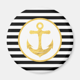 Nautical Gold Anker und Black Stripes Magnet