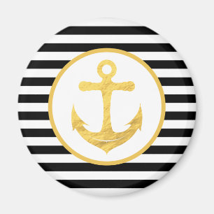 Nautical Gold Anker und Black Stripes Magnet