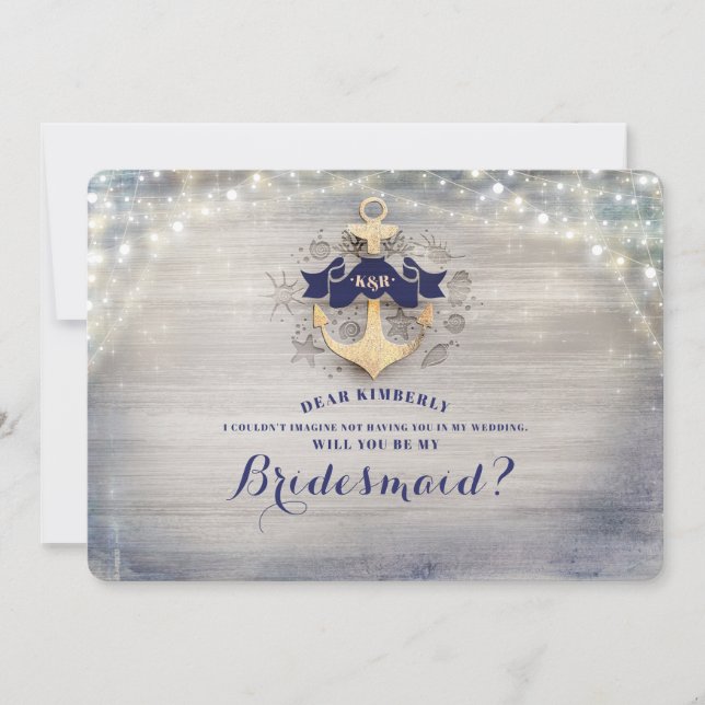 Nautical Gold Anker wirst du meine Bridesmaid sein Einladung (Vorderseite)