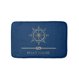 Nautical Gold Boat Wheel, Navy Blue Badematte